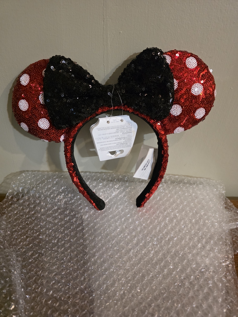 Disney Red Sequin Minnie Ears Headband with Black Bow